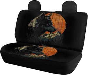 Howilath Art WolfCar Seat Covers 4-Piece Set Art Wolf Pattern, Stretchy Elastic Seat Protectors Universal Fit for SUV, Sedan, Truck