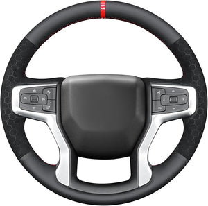 MEWANT Hand Sewn Steering Wheel Cover Wrap for Chevrolet Silverado 1500 2019-2024/Silverado 2500 2020-2024/Silverado 3500 2020-2024/Blazer 2019-2024/Suburban 2021-2024/Tahoe