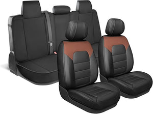 Deluxe Edition Napa Leather Seat Covers Full Set ? Black &amp; Brown Car Seat Covers Front Seats and Back Car Seat Protector, Waterproof and Universal Fit for Most Small to Medium Trucks &amp; SUVs
