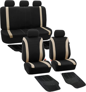 FH Group Car Seat Covers Cosmopolitan Seat Covers Beige Protector Airbag and Split Rear Seat Covers with Combo Vinyl Floor Mats Full Set Car Accessories Seat Cover Universal Fit for Cars and Vans