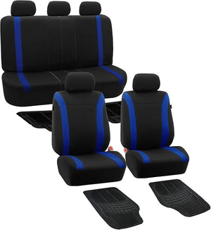 FH Group Car Seat Covers Cosmopolitan Seat Covers Blue Protector Airbag and Split Rear Seat Covers with Combo Vinyl Floor Mats Full Set Car Accessories Seat Cover Universal Fit for Cars and Vans