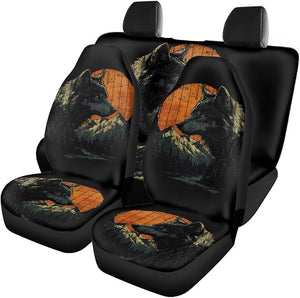 Howilath Art WolfCar Seat Covers 4-Piece Set Art Wolf Pattern, Stretchy Elastic Seat Protectors Universal Fit for SUV, Sedan, Truck