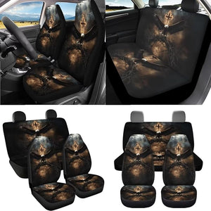 Eagle Print Car Seat Cover Set of 16 Fire Cross Print Car Front Rear Seat Covers Steering Wheel Cover Safety Belt Pads Center Console Pad Trash Bin Floor Carpets Cup Coasters