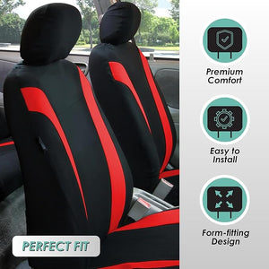 FH Group Car Seat Covers Cosmopolitan Seat Covers Red Protector Airbag and Split Rear Seat Covers with Combo Vinyl Floor Mats Full Set Car Accessories Seat Cover Universal Fit for Cars and Vans