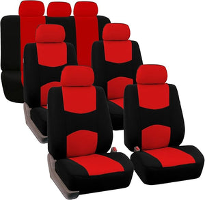 FH Group Flat Cloth Full Set Car Seat Covers Three Row 7 Seater - Universal Fit for Cars, Trucks &amp; SUVs Red