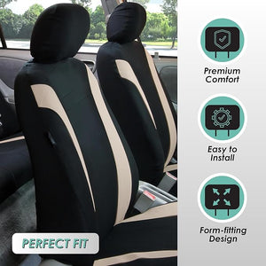 FH Group Car Seat Covers Cosmopolitan Seat Covers Beige Protector Airbag and Split Rear Seat Covers with Combo Vinyl Floor Mats Full Set Car Accessories Seat Cover Universal Fit for Cars and Vans