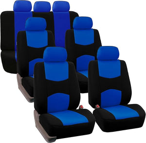 FH Group Flat Cloth Full Set Car Seat Covers Three Row 7 Seater - Universal Fit for Cars, Trucks &amp; SUVs Blue