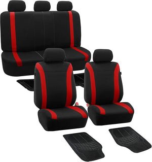 FH Group Car Seat Covers Cosmopolitan Seat Covers Red Protector Airbag and Split Rear Seat Covers with Combo Vinyl Floor Mats Full Set Car Accessories Seat Cover Universal Fit for Cars and Vans