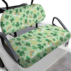 Yewatlles St. Patrick's Day Leaf Rainbow Hat Golf Cart Seat Covers Seat Kit, Printed Breathable Golf Cart Seat Cushions Golf Blanket Golf Club Car Accessories