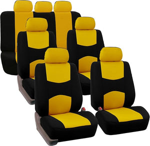 FH Group Flat Cloth Full Set Car Seat Covers Three Row 7 Seater - Universal Fit for Cars, Trucks &amp; SUVs Yellow