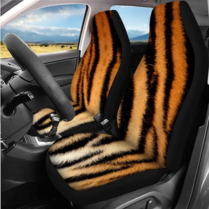 Tiger Print Seat Covers for Cars Animal Print Car Accessories Full Set Include Steering Wheel Cover Seat Belt Cover Pad Center Console Cushion Protector Universal Fit Auto Interior Sets