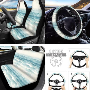 Ocean Wave 10 Pcs Car Seat Covers Full Set, Sea Wavy Breathable Front Rear Seat Cover Steering Wheel Protector for Car Truck SUV, Abstract Blue Mountain Universal Fit