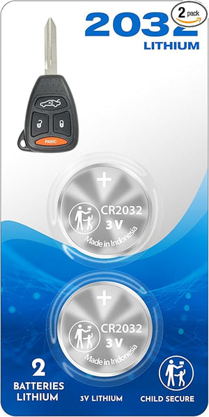 (2 PACK) 2032 Remote Key Fob OEM (Bundle W. Tool) fits Case Shell (2004-2017) for Chrysler Dodge Jeep Avenger Charger Sebring Dakota Durango Nitro Pacifica 200 300 Ram Patriot Wrangler Caravan Compass