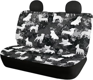 Howilath Black Camouflage Bulldog Car Seat Covers 4-Piece Full Set Anti-Slip &amp; Stretchy Fabric for Easy Installation, Universal Fit for Front &amp; Rear Bench Seats