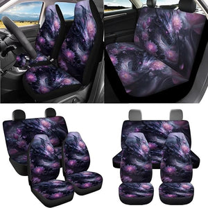 Dragon Lotus Print Car Seat Covers with Floor Mats and Steering Wheel Cover Full Set Universal Center Console Pad Safety Belt Pads Garbage Bag Cup Coasters for Sedan Truck SUV