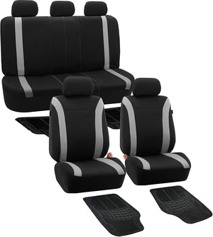 FH Group Car Seat Covers Cosmopolitan Seat Covers Beige Protector Airbag and Split Rear Seat Covers with Combo Vinyl Floor Mats Full Set Car Accessories Seat Cover Universal Fit for Cars and Vans