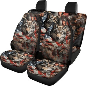 Howilath Car Seat Covers 4-Piece Set USA Flag Wolf Breathable Soft Fabric, Universal Fit Front &amp; Rear Bench Seat Protectors for All Seasons