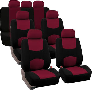 FH Group Flat Cloth Full Set Car Seat Covers Three Row 7 Seater - Universal Fit for Cars, Trucks &amp; SUVs Burgundy