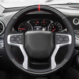 MEWANT Hand Sewn Steering Wheel Cover Wrap for Chevrolet Silverado 1500 2019-2024/Silverado 2500 2020-2024/Silverado 3500 2020-2024/Blazer 2019-2024/Suburban 2021-2024/Tahoe