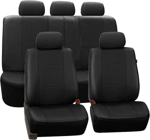 FH Group Automotive Seat Cover Deluxe Leatherette Full Set Solid Black, Combo Slip Dash Grip Pad Car Seat Covers Interior Accessories Cars Trucks SUV Car Accessories Airbag Compatible Split Bench Tan