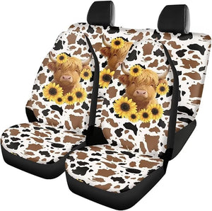 Howilath Cattle Sunflower Car Seat Covers 4-Piece Set, Stretchy Elastic Material, Universal Fit for All Seasons on Front &amp; Rear Split Bench Seats