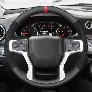 MEWANT Hand Sewn Steering Wheel Cover Wrap for Chevrolet Silverado 1500 2019-2024/Silverado 2500 2020-2024/Silverado 3500 2020-2024/Blazer 2019-2024/Suburban 2021-2024/Tahoe
