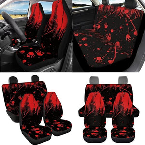 Bloody Hand Print Car Seat Cover Full Set Universal Fit Car Front Back Seat Covers Floor Carpets Steering Wheel Cover Armrest Cushion Safety Belt Pads for Most Cars, Auto Decor