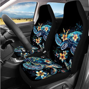 Turtle Car Seat Covers Full Set with Steering Wheel Cover, Sea Turtle Seat Belt Cushion Pad, Center Console Cover,Universal Fit Most SUVs Trucks Auto Interior Decor 14 Pcs Black