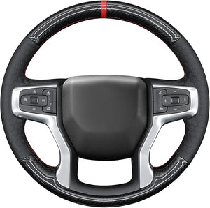 MEWANT Hand Sewn Steering Wheel Cover Wrap for Chevrolet Silverado 1500 2019-2024/Silverado 2500 2020-2024/Silverado 3500 2020-2024/Blazer 2019-2024/Suburban 2021-2024/Tahoe