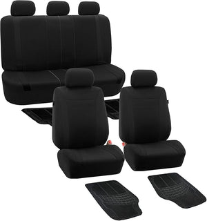 FH Group Car Seat Covers Cosmopolitan Seat Covers Black Protector Airbag and Split Rear Seat Covers with Combo Vinyl Floor Mats Full Set Car Accessories Seat Cover Universal Fit for Cars and Vans