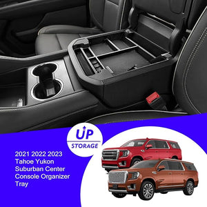 (Full Coverage) 2025 Suburban Yukon Tahoe Premier Sliding Console Tray Center Console Organizer Tray for GMC Yukon Chevy Tahoe Suburban 2021 2022-2024 2025 Armrest Storage Box 2023 Chevrolet Suburban