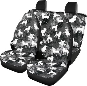 Howilath Black Camouflage Bulldog Car Seat Covers 4-Piece Full Set Anti-Slip &amp; Stretchy Fabric for Easy Installation, Universal Fit for Front &amp; Rear Bench Seats