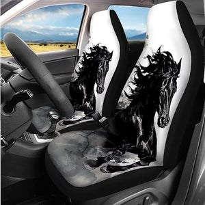 Horse Car Seat Covers, Black Horse Car Accessories Full Set with Steering Wheel Cover Men Center Console Pad, Seat Belt Cover Universal Fit SUV Truck Auto Interior Decorations 14 Pcs