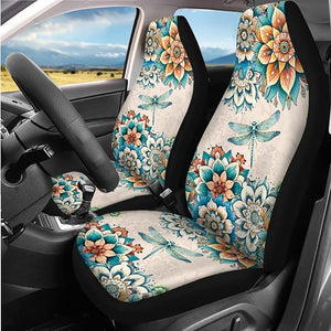 Dragonfly Seat Covers for Cars Boho Car Accessories Full Set Steering Wheel Cover Women Bohemian Seat Belt Cover Armrest Pad Coasters with Keychain Fit Most Auto SUV Truck 14 Pcs
