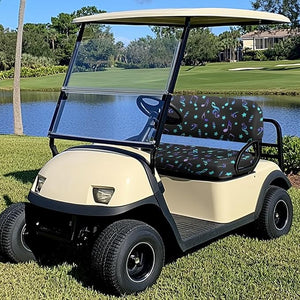 Yewatlles Colorful Retro Musical Notes Golf Cart Seat Covers, Fit Club Car Seat Cushion, Printed Club Car Accessories Seat Covers, No Nails Required Summer Decoration