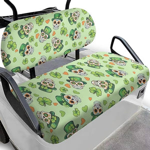 Yewatlles Green Leaf Skull Golf Cart Seat Cover Set Fashion Printed for Club Car Small Breathable Bench Seat Covers, Washable Polyester Cloth Without Logo