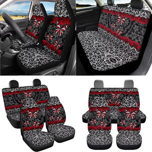 Butterfly Rose Print Car Seat Cover Set of 16 Leopard Print Car Front Rear Seat Covers Steering Wheel Cover Safety Belt Pads Center Console Pad Trash Bin Floor Carpets Cup Mats