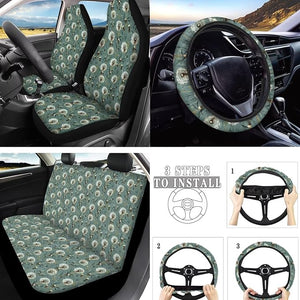Dandelion 10 Pcs Car Seat Covers Full Set, Green Flower Field Breathable Front Rear Seat Cover Steering Wheel Protector for Car Truck SUV, Countryside Universal Fit