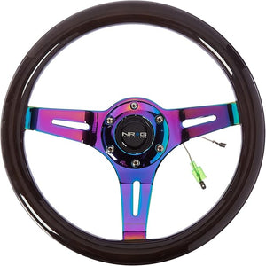 NRG Innovations NRG-ST-310BK-MC Classic Black Wood Grain Steering Wheel, 310mm, 1.5" DEEP, 3 Spoke Center in Neochrome, Sparkled Paint, Classic Wood Finish