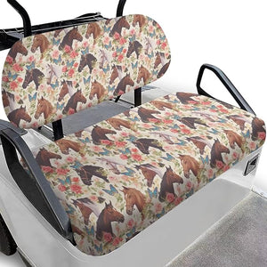 Yewatlles Floral Retro Horse Cross Golf Cart Seat Covers, Personalized Golf Cart Seat Cover Keeps Seat Cool and Clean, Fits in Club Car and Other 2-Seat Golf Carts