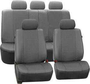FH Group Automotive Seat Cover Deluxe Leatherette Full Set Gray Black, Combo Slip Dash Grip Pad Car Seat Covers Interior Accessories Cars Trucks SUV Car Accessories Airbag Compatible Split Bench Tan