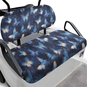 Yewatlles Blue Retro Butterfly Golf Cart Seat Covers Seat Kit, Printed Breathable Golf Cart Seat Cushions Golf Blanket Golf Club Car Accessories