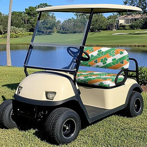 Yewatlles St. Patrick's Day Retro Leaf Golf Cart Seat Covers Kit, Fit for Club Car Precedent Ordinary Front Seat Cushion, Golf Cart Polyester Seat Cover