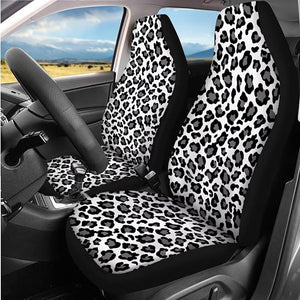Snow Leopard Car Seat Covers Set Auto Steering Wheel Cover Cheetah Print Armrest Cushion Pad Protector Seat Belt Covers Auto Interior Sets Fit Cars SUVs Turcks 14 Pcs Grey